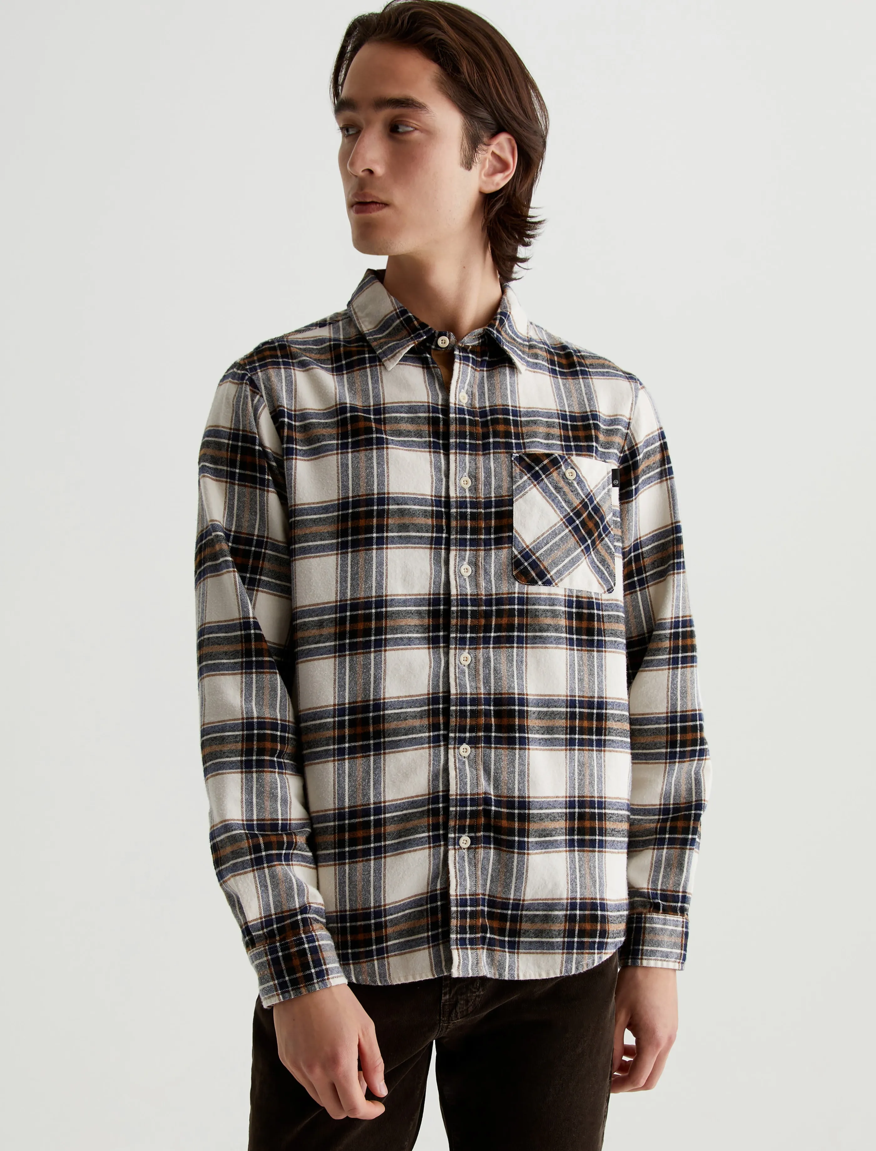 AG Jeans Aiden Shirt Fine Plaid Cream Multi Sale