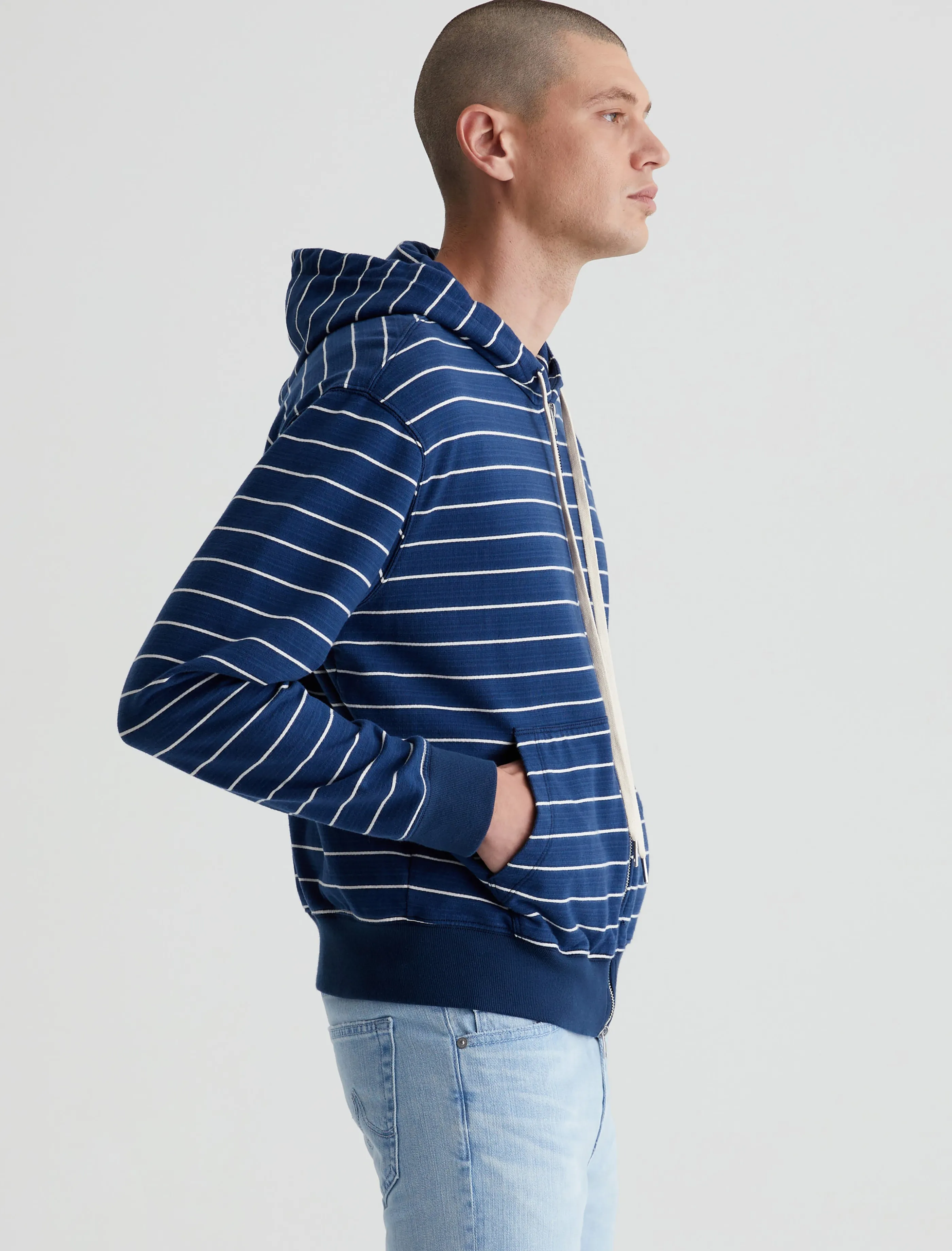 AG Jeans Arc Zip Hoodie Horizontal Pinstripe Navy Flash Sale