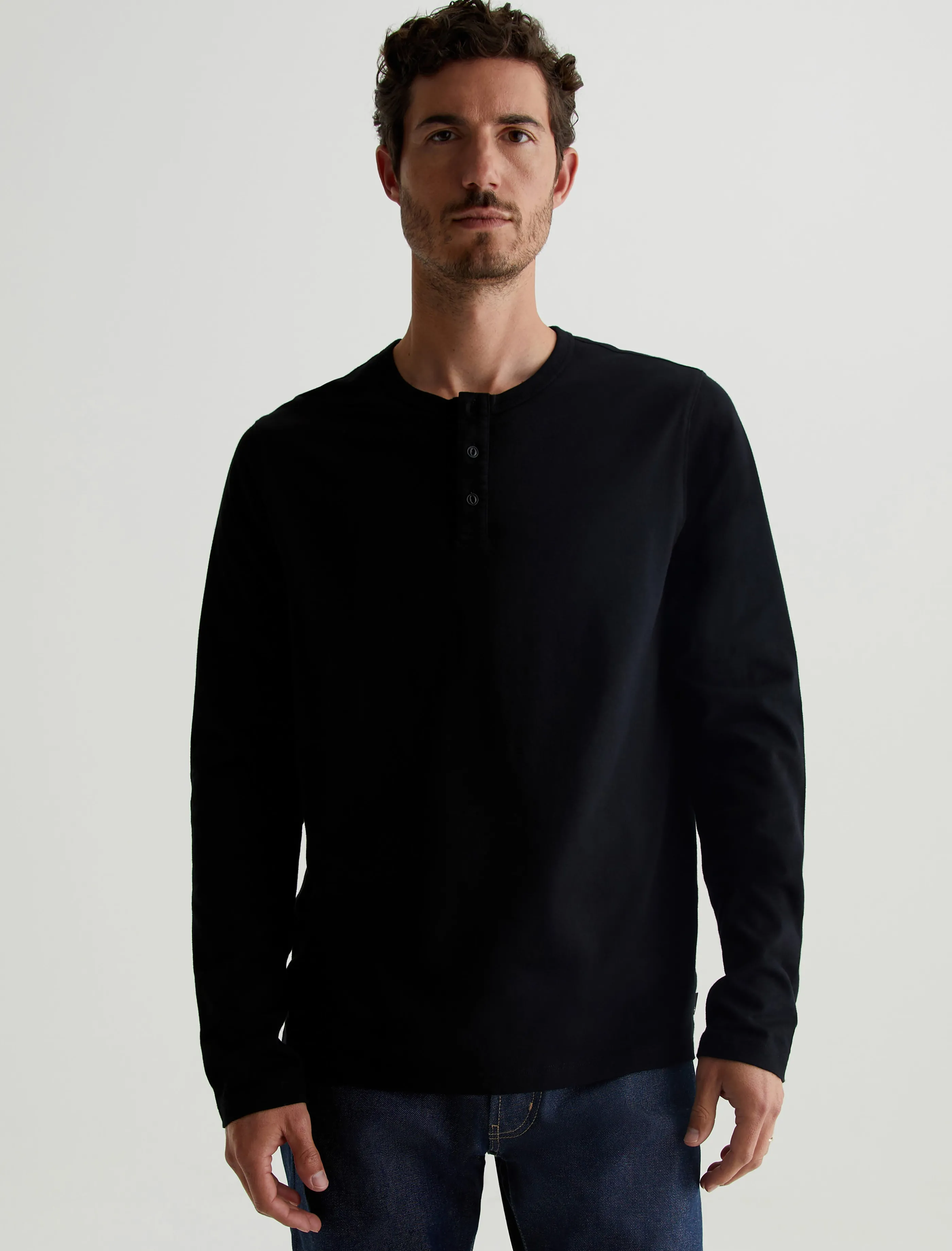 AG Jeans Bryce Long Sleeve Henley True Black Cheap