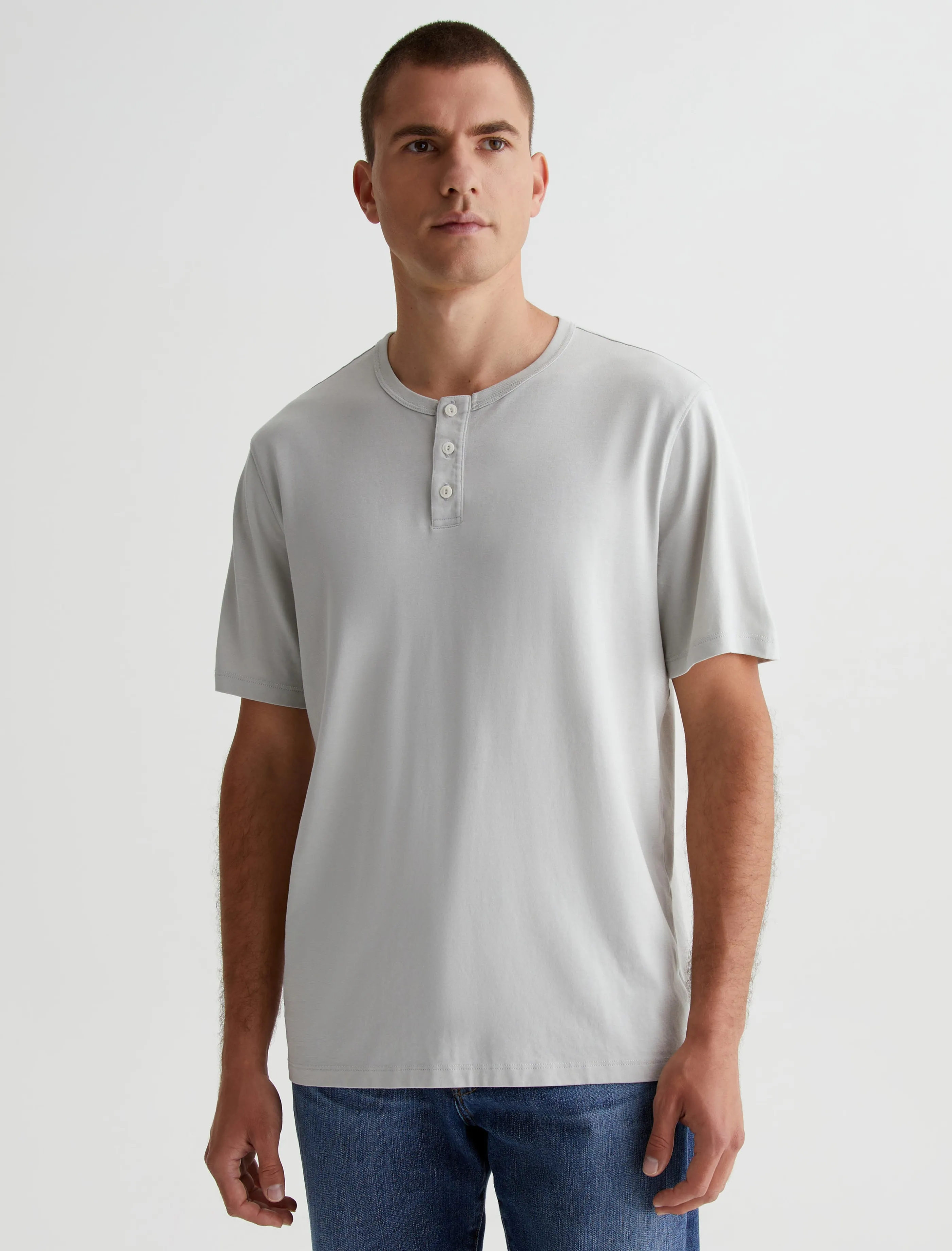 AG Jeans Bryce Short Sleeve Henley Silver Smoke Sale