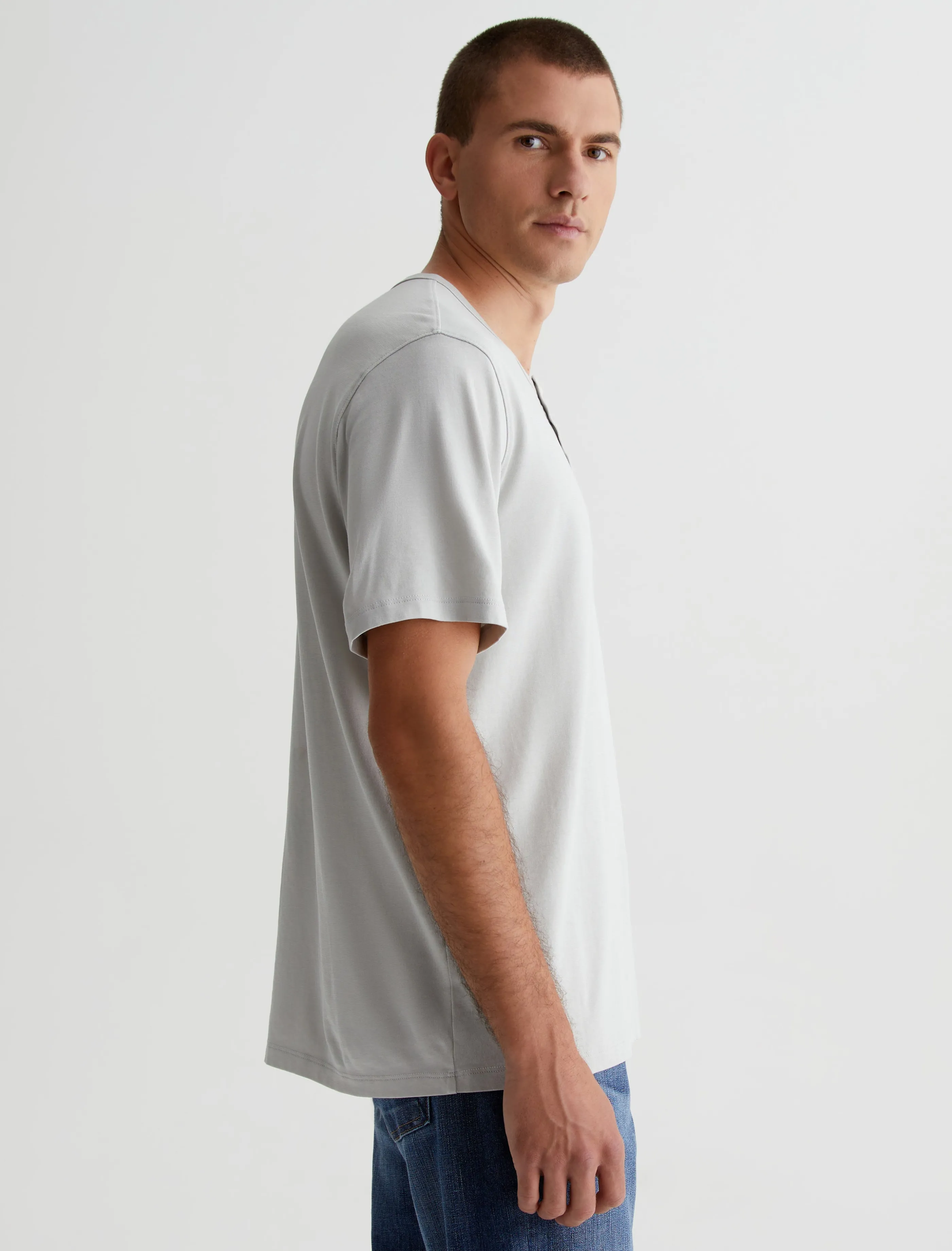 AG Jeans Bryce Short Sleeve Henley Silver Smoke Sale