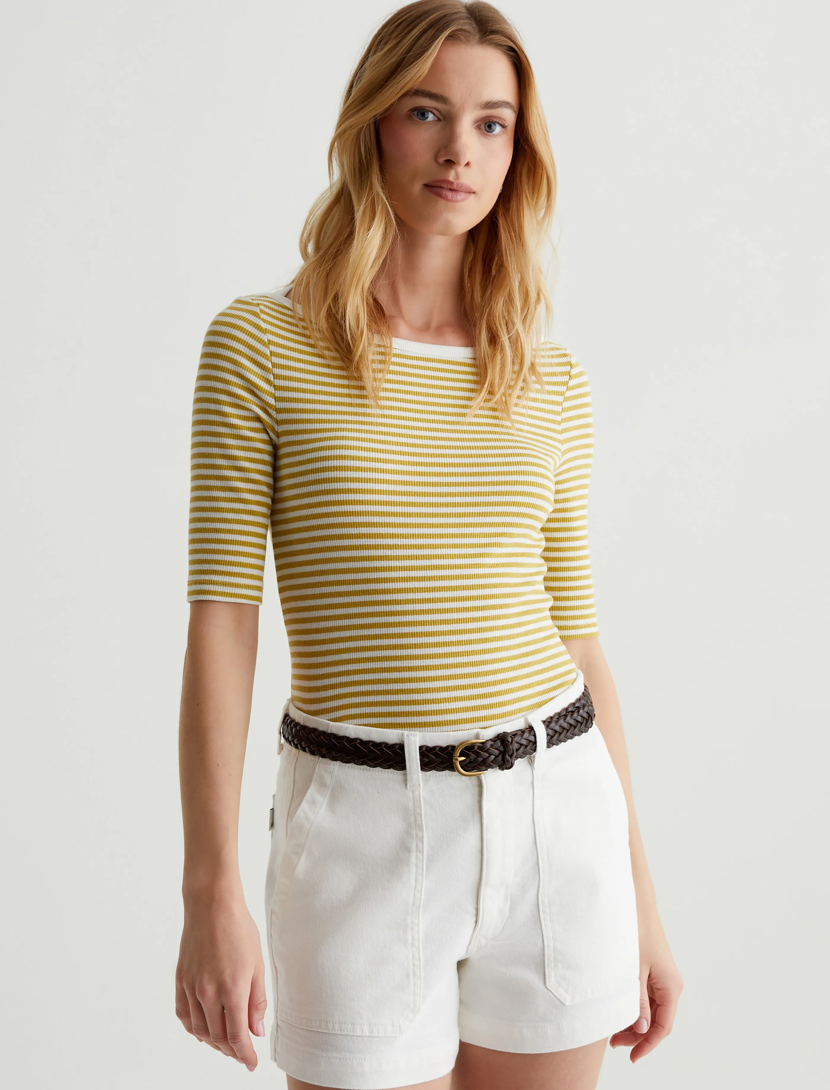 AG Jeans Connie Top Capri Stripe Ex-White/Martini Olive Discount