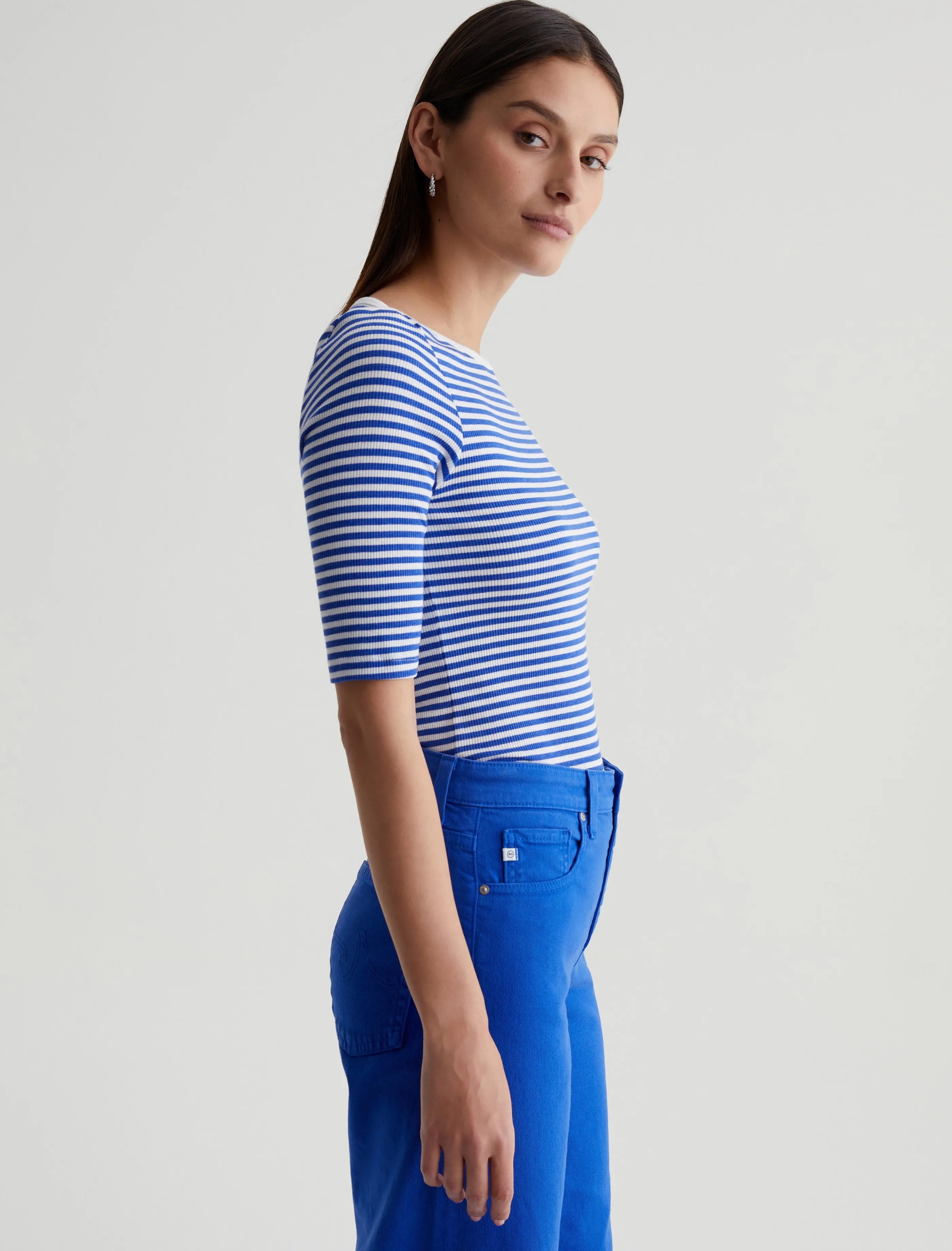 AG Jeans Connie Top Capri Stripe Ex-White/Electric Blue Shop