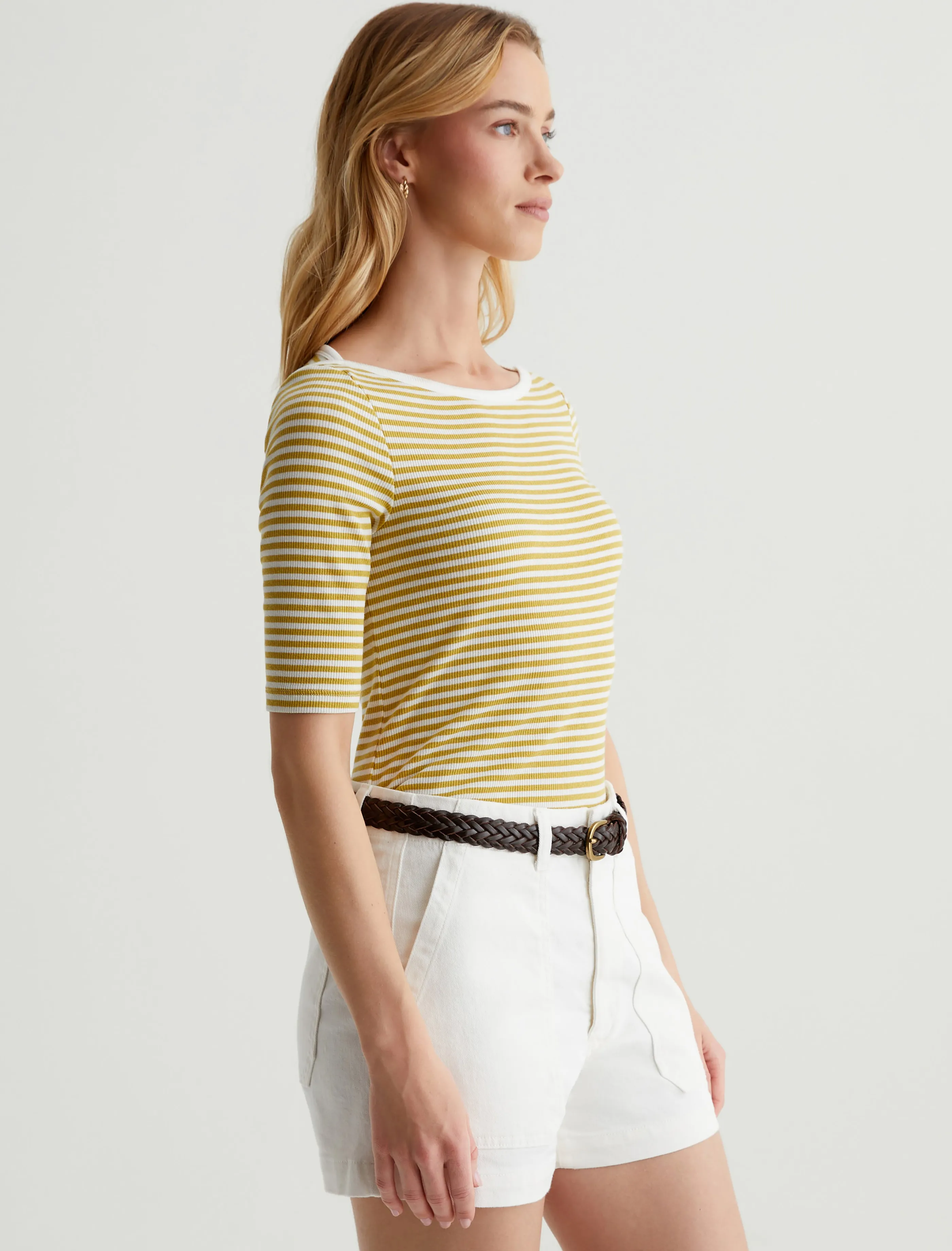 AG Jeans Connie Top Capri Stripe Ex-White/Martini Olive Discount