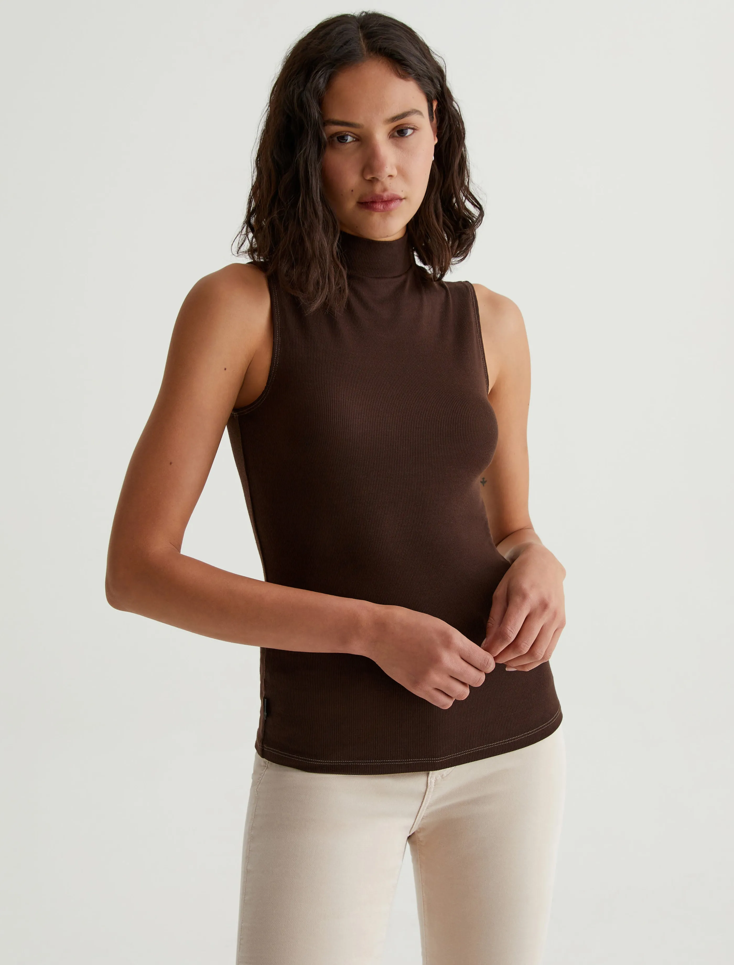 AG Jeans Edie Sleeveless Turtleneck Bitter Chocolate Sale