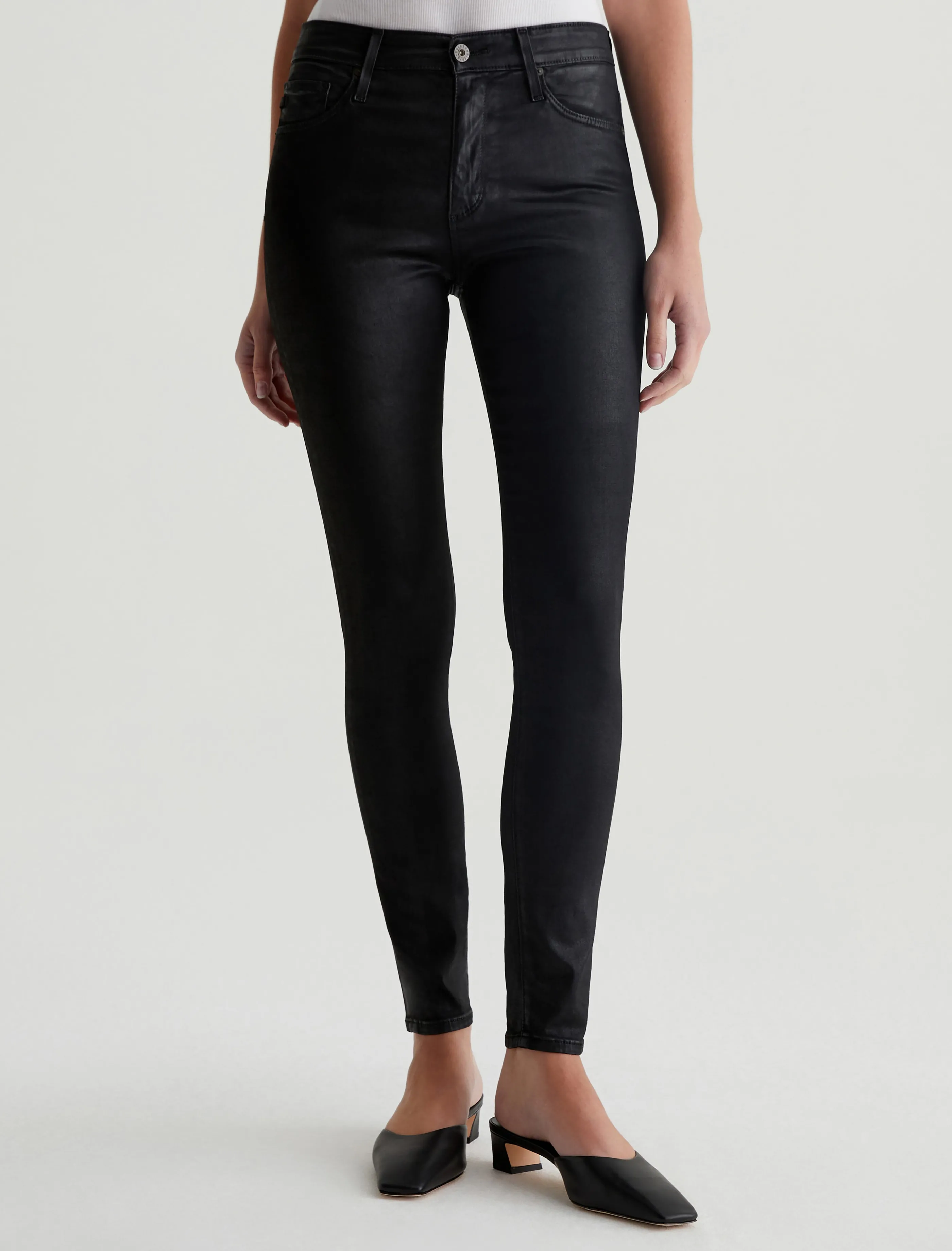 AG Jeans Farrah Skinny Ankle Leatherette Super Black Hot