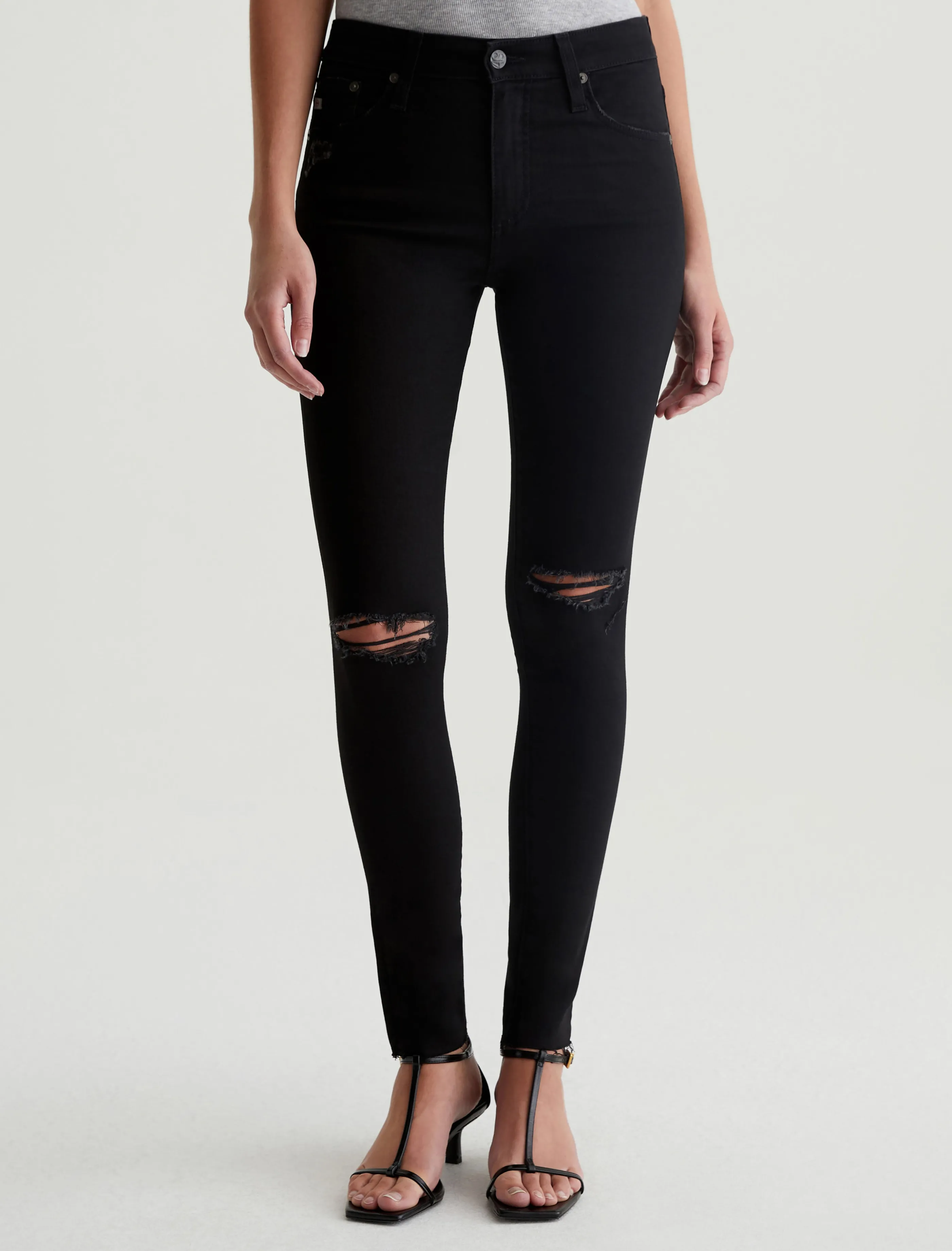 AG Jeans Farrah Skinny Ankle 1 Year Midnight Black Destruct Best Sale